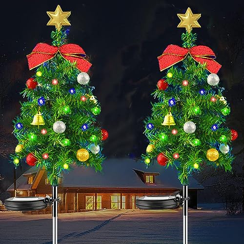 Shenrongtong Solar-Weihnachtsbaum-Gartenstecker-, wasserdichte Weihnachtsdekoration, Baumlichter für den Außenbereich mit 8 Modi, Metall-Gartenstecker-, 20 LEDs, mehrfarbige Solar-Weihnachtshof von Shenrongtong