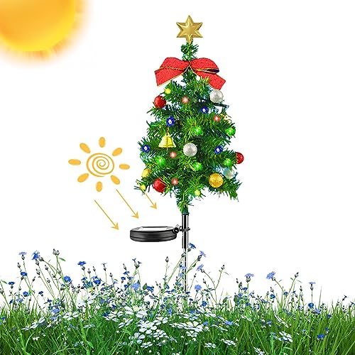 Shenrongtong Solar-Weihnachtsbaum-Gartenstecker-, wasserdichte Weihnachtsdekoration, Baumlichter für den Außenbereich mit 8 Modi, Metall-Gartenstecker-, 20 LEDs, mehrfarbige Solar-Weihnachtshof von Shenrongtong