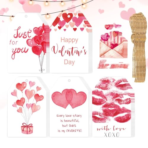 Valentinstags-Etiketten – 60 x Herz-Etiketten mit Schnüren, Valentinstag-Papieranhänger mit Löchern, Liebesetiketten für Valentinstag, Hochzeit von Shenrongtong