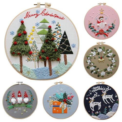 Weihnachts-Stickset, 6 Kreuzstich-Weihnachtsmuster, Weihnachtsmann, Schneemann, Rentier, Bären, Weihnachtsschmuck, Tragbares Weihnachts-Kreuz-Set, Nadelspitzen-Set Für Anfänger, Erwachsene Und Kinder von Shenrongtong