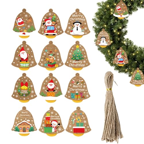 Weihnachtsbaumanhänger,12 Stück Geschenketiketten Namensschilder Weihnachtsbaum Anhänger | Baumanhänger mit 15 Schnüren, vielseitig einsetzbar für Neujahr, Kunsthandwerk, Geschenke von Shenrongtong