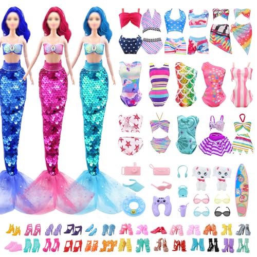 28 Stück Puppe Kleidung Zubehör Set, 11,5 Zoll Puppe Bademode Strand enthält Bikini Badeanzüge Sequin Kleid Schwimmring Brille Surfbrett Schuhe Zubehör für Mädchen Geburtstag Geschenke von Shepinsky