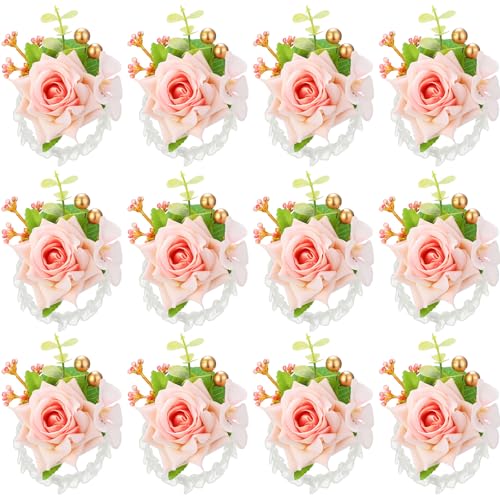 Sherr 12 Stück Rose Handgelenk Corsagen für Hochzeit Corsage Blume Wristlet Floral Hochzeit Handgelenk Blume Braut Rose Blatt Hand Blumen für Braut Brautjungfer Abschlussball Verlobung Festival (Rosa) von Sherr