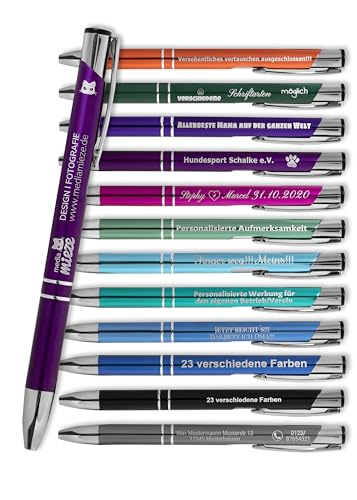 Sherveer Kugelschreiber mit Gravur SIGNATURE ELEGANCE Lasergravur violett Aluminium eloxiert (50 Stück) Strichstärke: M ca. 0,6mm Tinte: blau von Sherveer