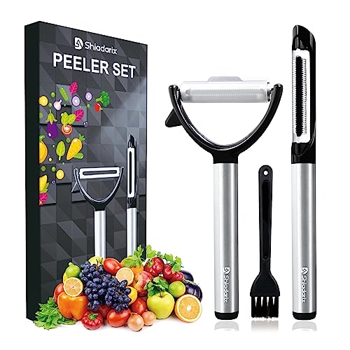 Shiadarix Sparschäler Edelstahl Premium Schäler Küche Kartoffelschäler Spargelschäler Obst- und Gemüseschäler Vegetable Potato Peeler mit Scharfer Edelstahl Klinge & Rutschfestem Griff | 2 Stück von Shiadarix