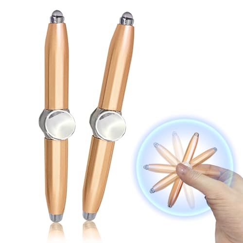 Shiawase Fidget Pen 2 Stück, Metall Fidget Spinning Pen mit LED-Licht, Kugelschreiber Spinner Stift für Druckentlastung - Gold von Shiawase