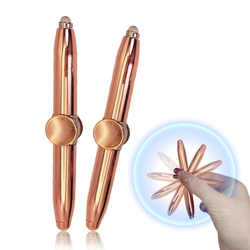 Shiawase Fidget Pen 2 Stück, Metall Fidget Spinning Pen mit LED-Licht, Kugelschreiber Spinner Stift für Druckentlastung - Rosegold von Shiawase