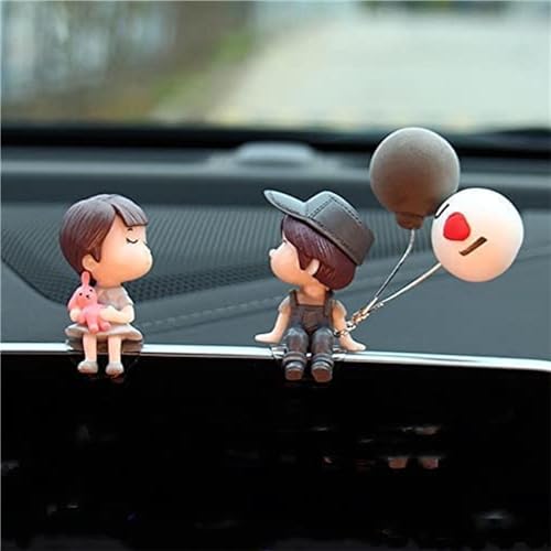 Shibeikadi Mini Cartoon Figure Balloon Statue, Cute Couple Kiss Boy and Girl, Car Dashboard Decorations, Cute Couple Mini Figure Statue Car Dashboard Decor Cartoon Interior (Gray Balloon) von Shibeikadi