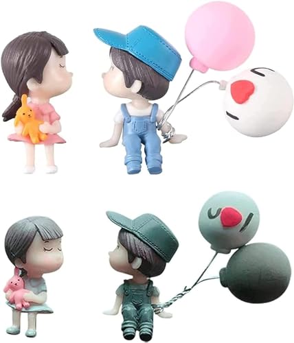 Shibeikadi Mini Cartoon Figure Balloon Statue, Cute Couple Kiss Boy and Girl, Car Dashboard Decorations, Cute Couple Mini Figure Statue Car Dashboard Decor Cartoon Interior (Pink+Gray) von Shibeikadi