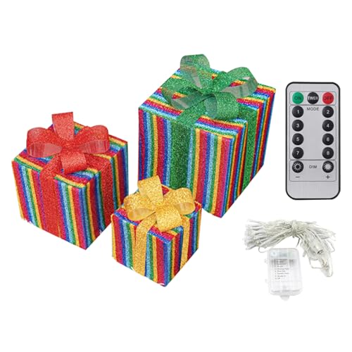 Shienfir Beleuchtete Boxen für den Außenbereich, 3-teiliges Set, Dekorationen, LED-Lichterkette mit Fernbedienung, Schleifen, Weihnachtsgeschenk für Party, mehrfarbig von Shienfir