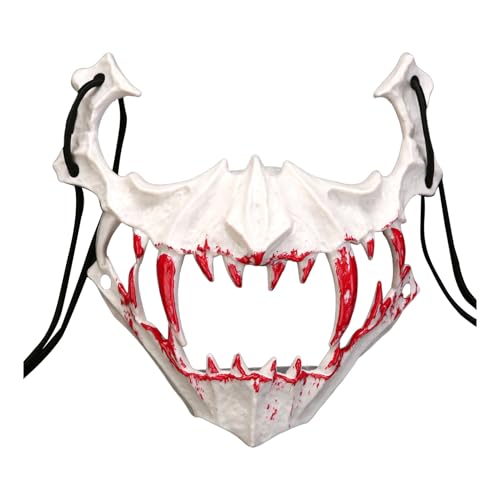 Shienfir Festliches Partyzubehör Realistische Skelett-Tiermaske Halbgesichtsmaske Horror Halloween Kostüm Requisiten Tier Skelett Blutmaske E von Shienfir