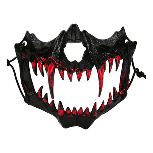 Shienfir Festliches Partyzubehör Realistische Skelett-Tiermaske Halbgesichtsmaske Horror Halloween Kostüm Requisiten Tier Skelett Blutmaske H von Shienfir