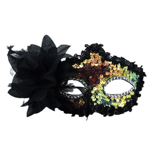 Shienfir Glamouröses Gesicht Accessoire Funkelnde Pailletten Kissen Feder Maskerade für Frauen Glitzernde Pailletten Zarte Federn Leichte Augenabdeckung Party Schwarz von Shienfir