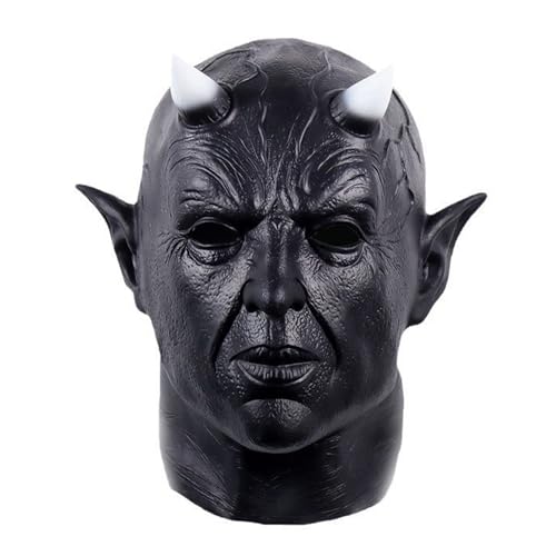 Shienfir Gruseliges Gesicht Kissen Gruseliger Teufel Halloween Cosplay Prop Horror Kopfbedeckung mit Hörnern Latex Party Kostüm Zubehör für Erwachsene Schwarz von Shienfir