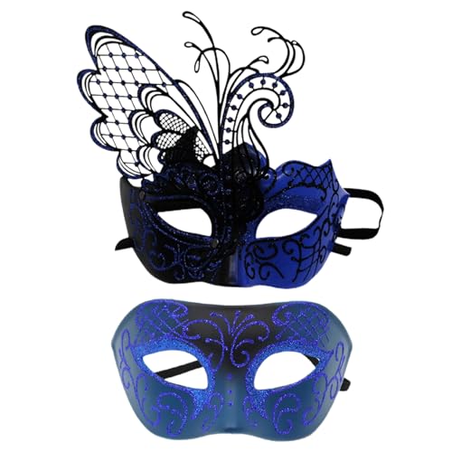 Shienfir Langlebiges Make-up-Gesichtskissen, geheimnisvolles Design, goldene venezianische Maskerade, Augenabdeckung, elegantes Halloween-Kostüm-Zubehör für Cosplay, Blau, 2 Stück von Shienfir