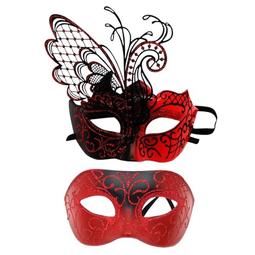 Shienfir Langlebiges Make-up-Gesichtskissen, geheimnisvolles Design, goldene venezianische Maskerade, Augenabdeckung, elegantes Halloween-Kostüm-Zubehör für Cosplay, Rot, 2 Stück von Shienfir