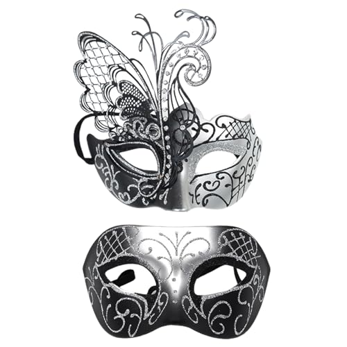 Shienfir Langlebiges Make-up-Gesichtskissen, geheimnisvolles Design, goldfarben, venezianische Maskerade, Augenabdeckung, elegantes Halloween-Kostüm, Zubehör für Cosplay, Silber, 2 Stück von Shienfir