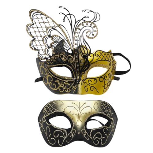 Shienfir Langlebiges Make-up-Gesichtskissen, geheimnisvolles Design, goldfarben, venezianische Maskerade, Augenabdeckung, elegantes Halloween-Kostüm, Zubehör für Cosplay, goldfarben, 2 Stück von Shienfir