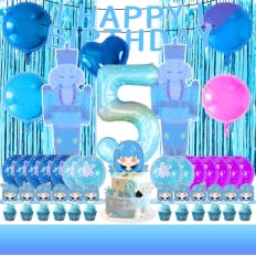 Geburtstagsdeko 5 Jahre Mädchen, Froz 5 Geburtstag Luftballon, Folien Luftballon 5, 40PCS Party Deko Set, Happy Birthday Banner, Hintergrundwand für Deko Geburtstag Mädchen, Cake Toppers, Tischdecke von ShifenHong