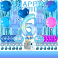 Geburtstagsdeko 6 Jahre Mädchen, Froz 6 Geburtstag Luftballon, Folien Luftballon 6, 40PCS Party Deko Set, Happy Birthday Banner, Hintergrundwand für Deko Geburtstag Mädchen, Cake Toppers, Tischdecke von ShifenHong