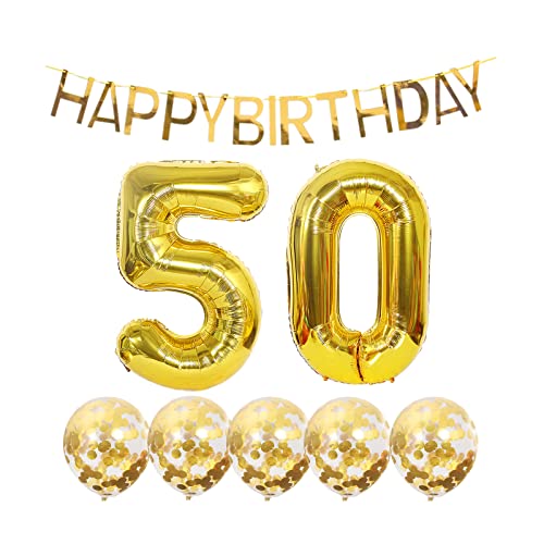 Shikuer 50. Geburtstag Dekoration Alles Gute zum Geburtstag Banner Ballon 50 Jahre alt Geburtstagsfeier Zubehör Heliumballons 50th Gold Jubiläumsveranstaltungen Dekorationen und süße Party von Shikuer