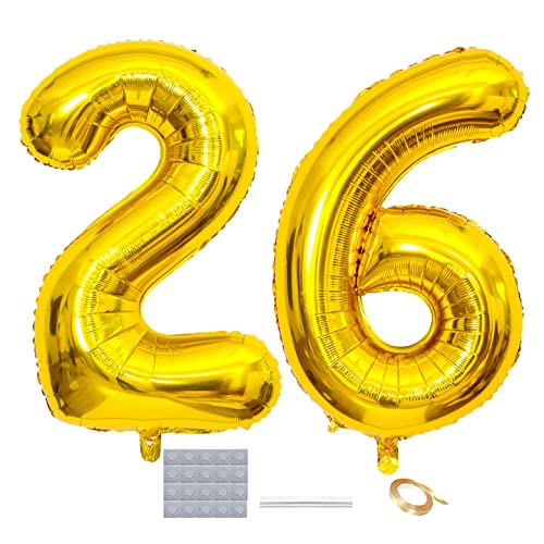 Shikuer Luftballons Zahl 26 Riesen Folienballon Nummer 26 Gold Damen,Luftballons 26. Geburtstagdeko, 40 Zoll Helium Ballons Aufblasbar Zahl 26 Gold für Geburtstag, Hochzeit, Jubiläum XXL von Shikuer