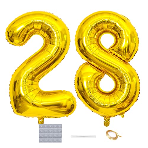 Shikuer Luftballons Zahl 28 Riesen Folienballon Nummer 28 Gold Damen,Luftballons 28. Geburtstagdeko, 40 Zoll Helium Ballons Aufblasbar Zahl 28 Gold für Geburtstag, Hochzeit, Jubiläum XXL von Shikuer