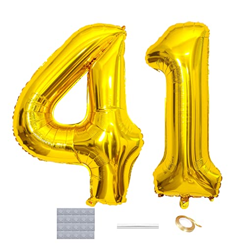 Shikuer Luftballons Zahl 41 Riesen Folienballon Nummer 41 Gold Damen,Luftballons 41. Geburtstagdeko, 40 Zoll Helium Ballons Aufblasbar Zahl 41 Gold für Geburtstag, Hochzeit, Jubiläum XXL von Shikuer