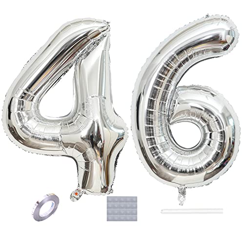 Shikuer Luftballons Zahl 46 Riesen Folienballon Nummer 46 Silber Damen,Luftballons 46. Geburtstagdeko, 40 Zoll Helium Ballons Aufblasbar Zahl 46 Silber für Geburtstag, Hochzeit, Jubiläum XXL von Shikuer