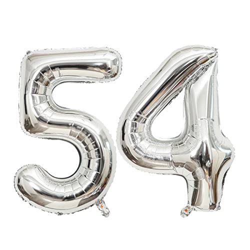 Shikuer Luftballons Zahl 54 Riesen Folienballon Nummer 54 Silber Damen,Luftballons 54. Geburtstagdeko, 40 Zoll Helium Ballons Aufblasbar Zahl 54 Silber für Geburtstag, Hochzeit, Jubiläum XXL von Shikuer