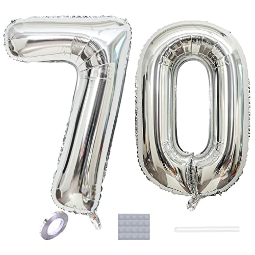 Shikuer Luftballons Zahl 70, Riesen Folienballon Nummer 70 Silber Damen,Luftballons 70. Geburtstagdeko, 40 Zoll Helium Ballons Aufblasbar Zahl 70 Silber für Geburtstag, Hochzeit, Jubiläum XXL von Shikuer