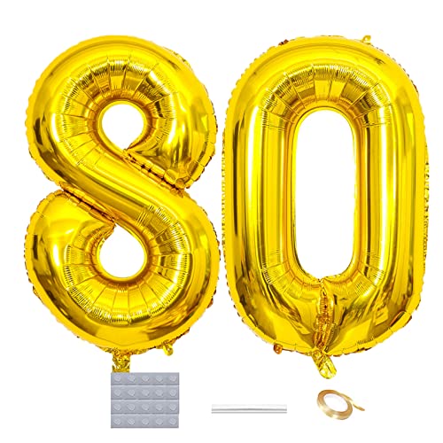 Shikuer Luftballons Zahl 80 Riesen Folienballon Nummer 80 Gold Damen,Luftballons 80. Geburtstagdeko, 40 Zoll Helium Ballons Aufblasbar Zahl 80 Gold für Geburtstag, Hochzeit, Jubiläum XXL von Shikuer