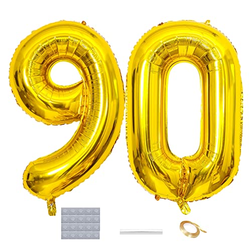 Shikuer Luftballons Zahl 90 Riesen Folienballon Nummer 90 Gold Damen,Luftballons 90. Geburtstagdeko, 40 Zoll Helium Ballons Aufblasbar Zahl 90 Gold für Geburtstag, Hochzeit, Jubiläum XXL von Shikuer