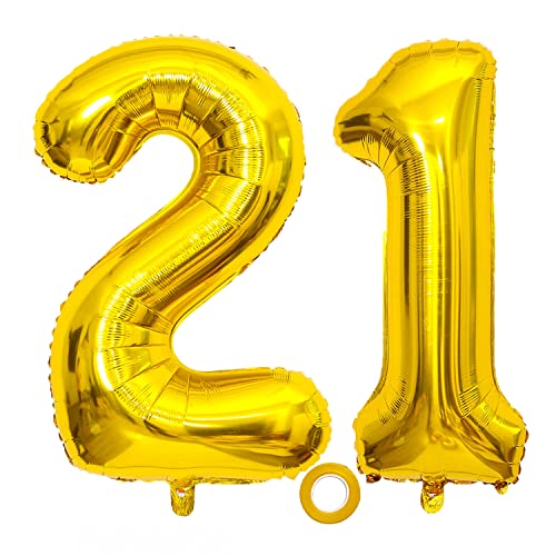 Shikuer Zahl 21 Luftballons 81,3 cm digitaler Ballon Alphabet 21. Geburtstag Ballons Ziffern 21 Helium Ballons Große Ballons für Geburtstag Party Supplies Hochzeit Bachelorette Brautdusche Gold Nummer 21 von Shikuer