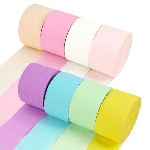 Shindel 8 Rollen Macaron-Krepppapier-Luftschlangen, 8 Farben, Krepppapierrollen, Party-Luftschlangen für Blumenherstellung, Party, Geburtstag, Hochzeit, Dekorationen (4,6 cm x 30,7 m/Rolle) von Shindel