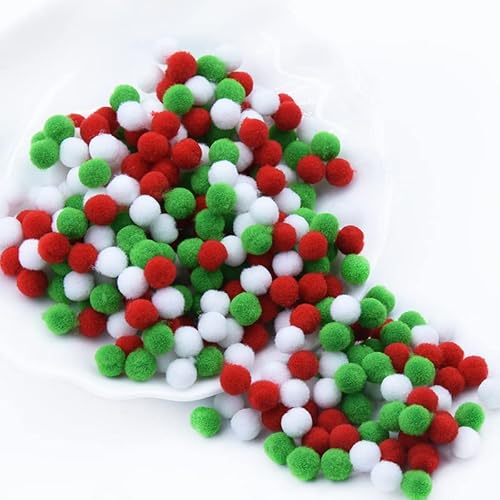 600 Stück Weihnachts-Pompons, flauschige Pompons zum Basteln, rot, grün, weiß, Filz-Bälle (10 mm) von Shinekoo