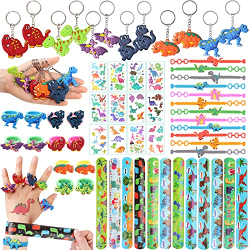 Shinelee 60 Stück Dinosaurier Party Mitgebsel Kinder Schnapparmband Schlüsselanhänger Dinosaurier Tattoo Ring Armband Dino Mitgebsel Kindergeburtstag Gastgeschenke Kinder von Shinelee