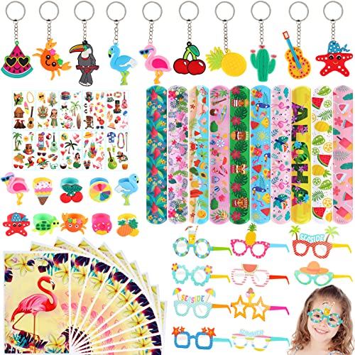 Shinelee 60 Stück Hawaii Party Mitgebsel Kindergeburtstag Flamingo Schnapparmband Schlüsselanhänger Ring Brille Tattoo Sommerparty Geschenktüten Kindergeburtstag Gastgeschenke Mädchen Kinder von Shinelee