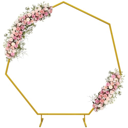 Shinoske 2.2M Gold Metall Hochzeitsbogen Heptagon, 7.5Ft Ballonbogen Metall Luftballon Bogen Kit Garten Blumenbogen Rahmen Hintergrundständer für Geburtstagsfeier Hochzeit Gartendekoration von Shinoske