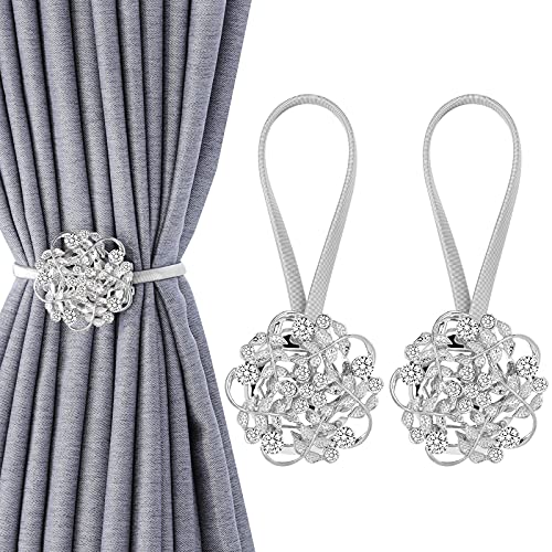 Shinowa Blume Vorhang Raffhalter, 2 Pack Dekorative Vorhänge Vorhangclips mit 5 Blütenblättern Magnetischer Vorhanghalter Kein Bohren Vorhang Clips Seil für Haus Büro Fensterdekoration, Silber von Shinowa