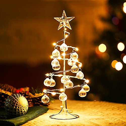 Shinowa Weihnachtsbeleuchtung Tischdeko, 10 Zoll Weihnachtsdeko Weihnachtslichter mit Kristallkugel Led Tischlampe Drehbare Schreibtischlampe für Weihnachten Wohnzimmer Dekoration, Silber von Shinowa