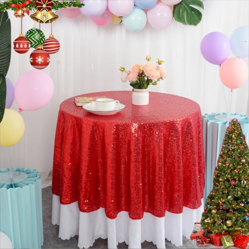 Runde Tischdecke 180cm Pailletten Tischdecke Rote Tischdecken für Partys Pailletten Overlay Tischdecke Hochzeitsdekor Pailletten Tischdecken Runde 72 Zoll von ShinyBeauty