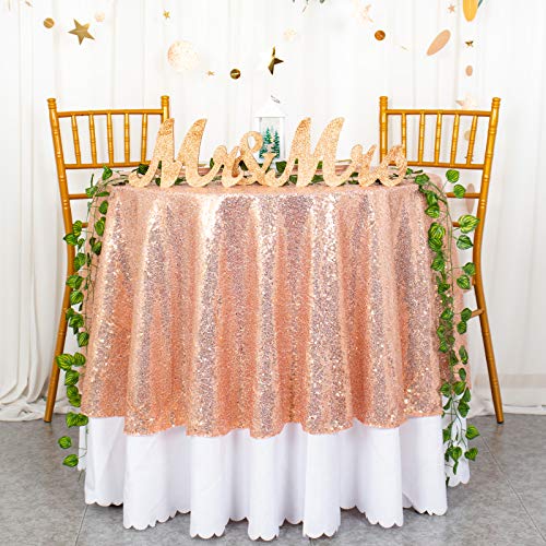 Runde Tischdecke 48-Zoll-Roségold Pailletten Tischdecke für runden Tisch 125cm Hochzeitsfeier Bankett Tischdecke Leinen Tischdecken (125 cm rund, Roségold) von ShinyBeauty