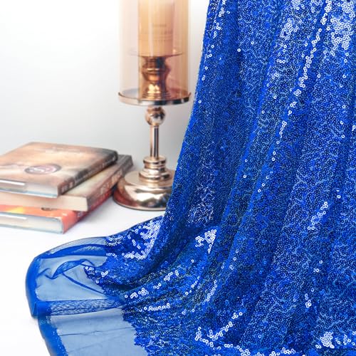 ShinyBeauty Blauer Stoff Meterware 2 Meter Königsblau Paillettenstoff Glitzerstoff zum Nähen Pailletten Stretchstoff Bestickter Paillettenstoff Glitzerstoff für Abendkleid von ShinyBeauty