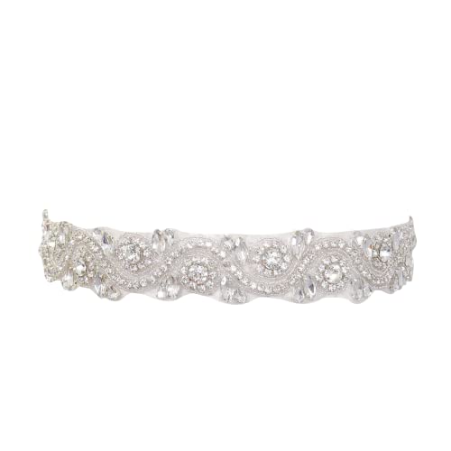 ShinyBeauty Hochzeit Schärpe Strass Applique Trim Strass Applique für Hochzeitskleid (Silber-245) von ShinyBeauty