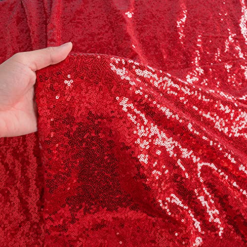 ShinyBeauty Roter Stoff von The Yard 2 Meter Länge Meerjungfrau Stoff Glitzer Stoff zum Nähen Pailletten Stretch Stoff bestickt Pailletten Stoff DIY für Abendkleid von ShinyBeauty