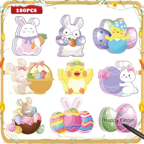 Shinybox 180 Blatt Haftnotizen Klebezettel Ostern, 9 Stück Haftnotizen Ostern, Notizblock Ostern, Kaninchen Küken Gefärbte Eier Haftnotizen Kinder, Selbstklebende Notizzettel, Geschenke Kinder von Shinybox