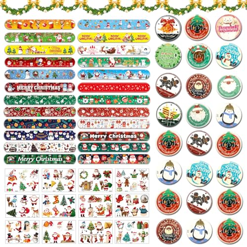 Shinybox 60 Stück Weihnachten Mitgebsel Set, 24 Weihnachten Labyrinth Puzzles, 24 Weihnachten Klatscharmband, 12 Weihnachts-Tattoo-Aufkleber, Weihnachten Party Mitgebsel für Party Favor von Shinybox