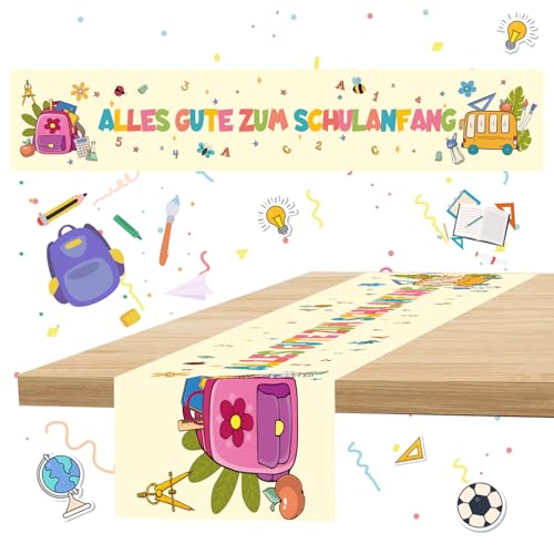 Shinybox Alles Gute Zum Schulanfang Tischdecken, Schulanfang Deko Wiederverwendbare Tischläufer, Schulanfang Tischdekoration, Schuleinführung Schulstart Party Dekoration 183 x 33cm(Weiß) von Shinybox