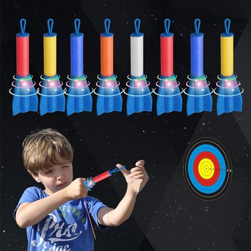 Shinybox Finger Raketen für Kinder, 8 Stück LED Schaumstoff Rakete Launcher Spielzeug, LED Leuchtspielzeug Partyartikel für Kinder, Glow in The Dark Party Mitgebsel Kindergeburtstag für Karneval von Shinybox